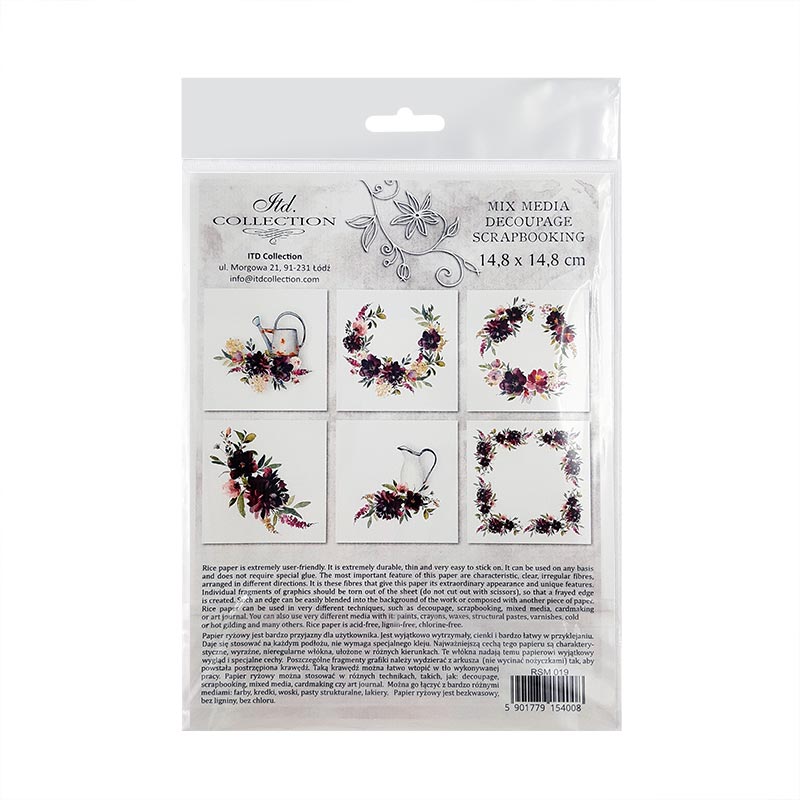 Decoupage Paper - Rice Paper - Set - 6 papers - 15cm x 15cm - 019
