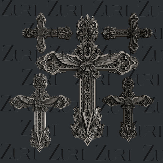Ornate Crosses set 1 - 15.6 x 16.2 x 0.92cm - Богато украсени кръстове комплект 1