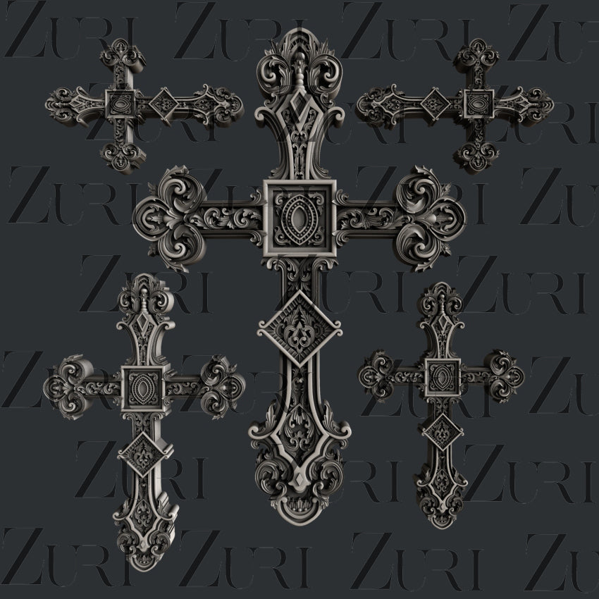 Ornate Crosses set 3 - 15.1 x 15.9 x 0.92cm - Богато украсени кръстове комплект 3