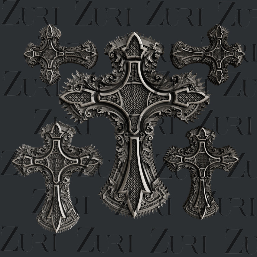 Ornate Crosses set 4 - 17.9 x 16.2 x 0.92cm - Богато украсени кръстове комплект 4