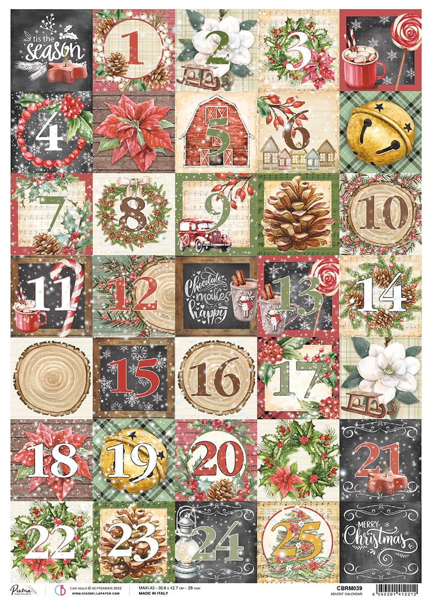 Piuma A3 Decoupage Paper - Advent Calendar - CBRM039