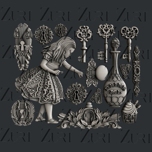 Zuri Ключовете на Алиса - Колекция Алиса в страната на чудесата - Ш:17,2 см В: 14,4 см x Д: 0,92 см 
