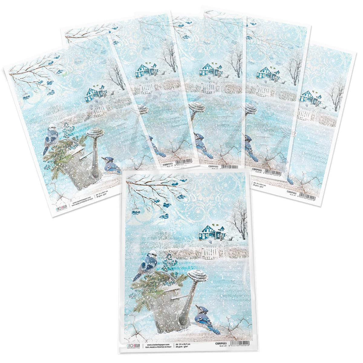 Piuma A4 Decoupage Paper - Blue Jay - CBRP053