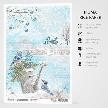 Декупажна хартия Piuma A4 - Blue Jay - CBRP053