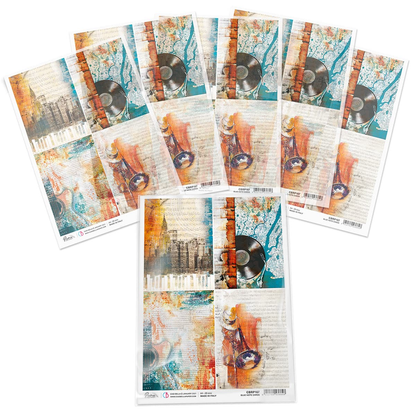 Piuma A4 Decoupage Paper - Blue Note Cards - CBRP167