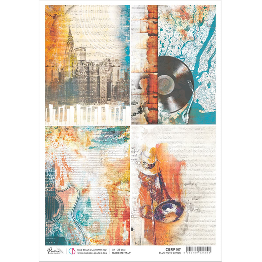 Piuma A4 Decoupage Paper - Blue Note Cards - CBRP167