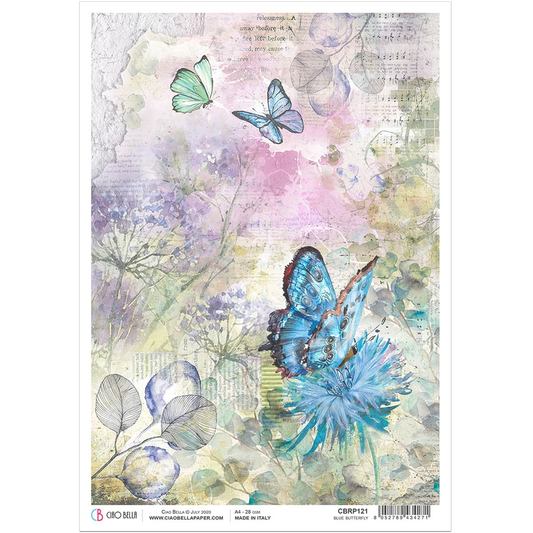 Piuma A4 Decoupage Paper - Blue Butterfly - CBRP121