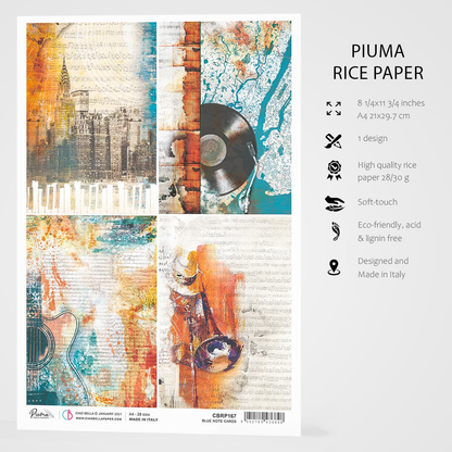Хартия за декупаж Piuma A4 - Blue Note Cards - CBRP167