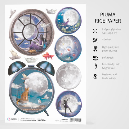 Декупажна хартия Piuma A4 - Лунен будилник - CBRP140