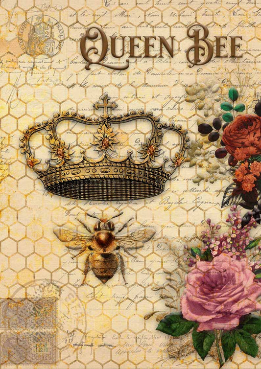 Декупаж Кралица - Пчела царица и Червени рози - А4