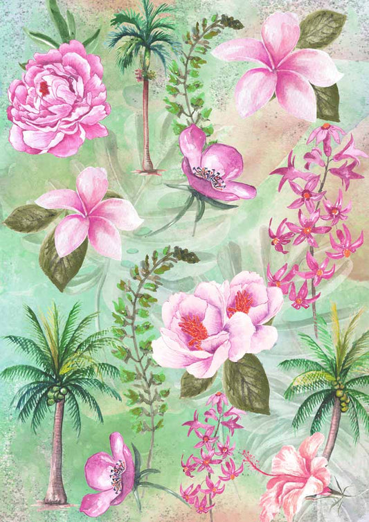 Кралица на декупаж - Колаж от тропически цветя
