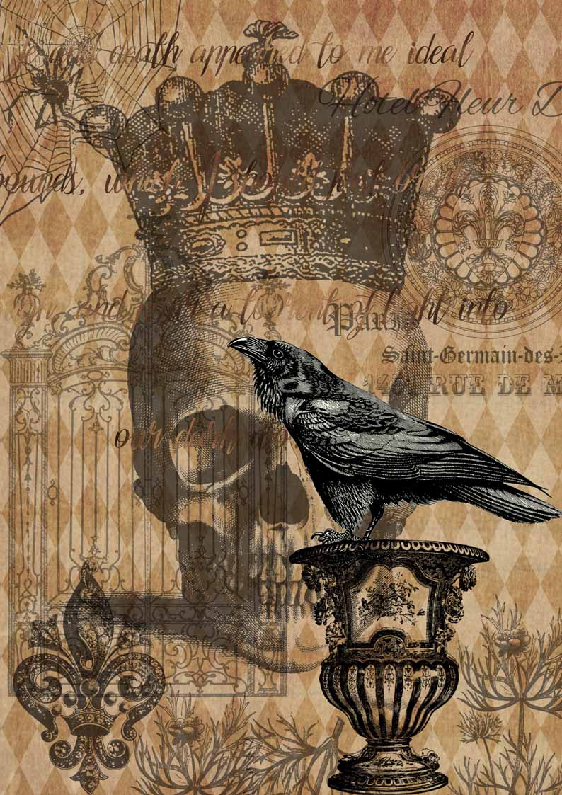 Decoupage Queen - Halloween Raven with Skull A4