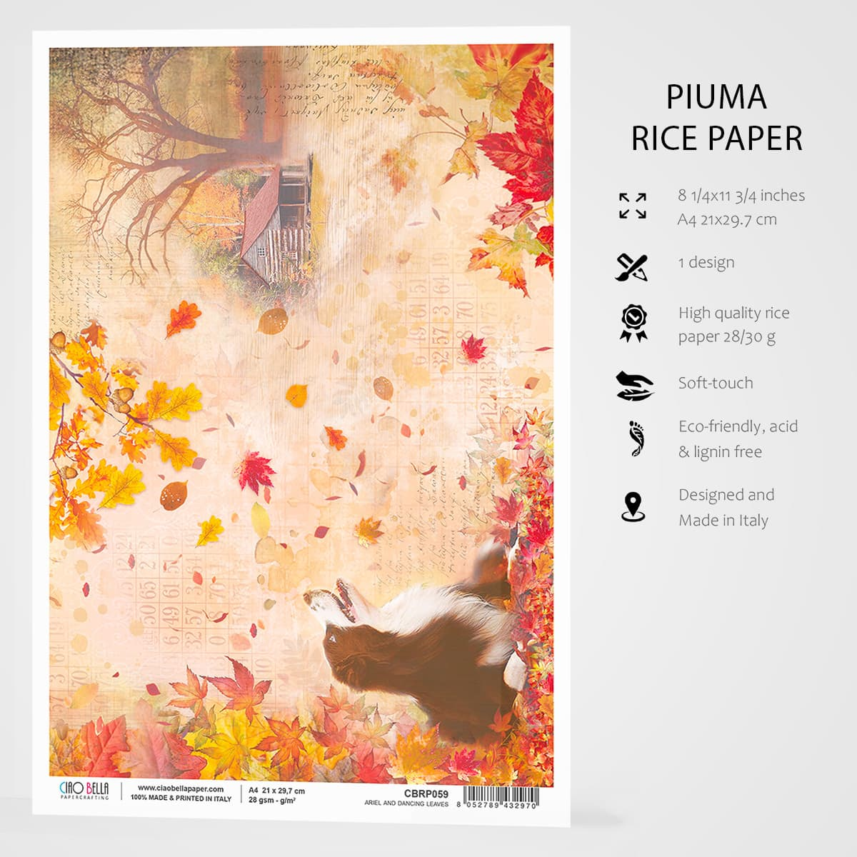 Piuma A4 Decoupage Paper - Ariel and Dancing Leaves - CBRP059