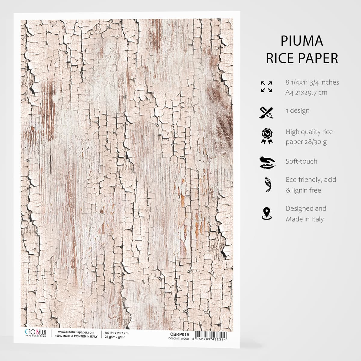 Piuma A4 Decoupage Paper - Dolomiti Wood CBRP019