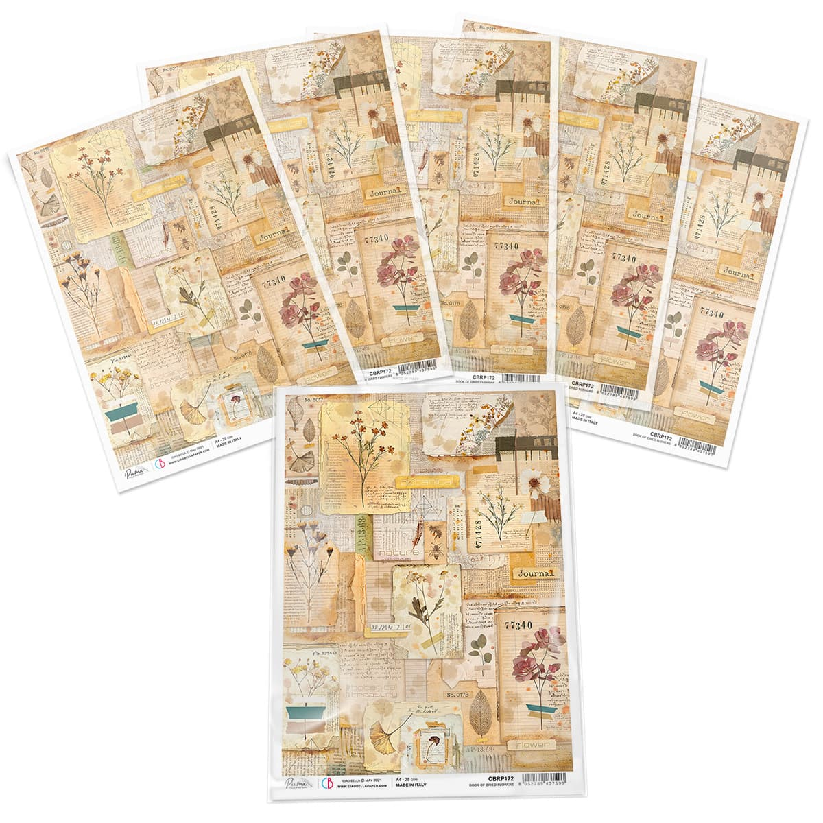 Piuma A4 Decoupage Paper - Book of Dried Flowers - CBRP0171