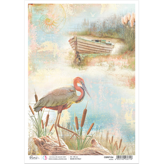 Piuma A4 Decoupage Paper - Heron - CBRP154