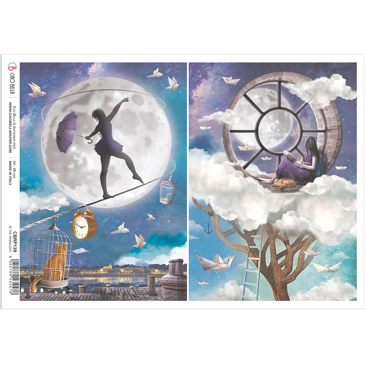 Piuma A4 Decoupage Paper - In the Moonlight - CBRP139