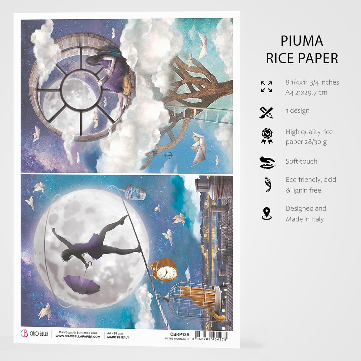 Piuma A4 хартия за декупаж - На лунна светлина - CBRP139