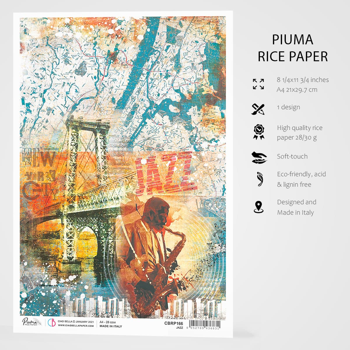 Декупажна хартия Piuma A4 - Jazz - CBRP166