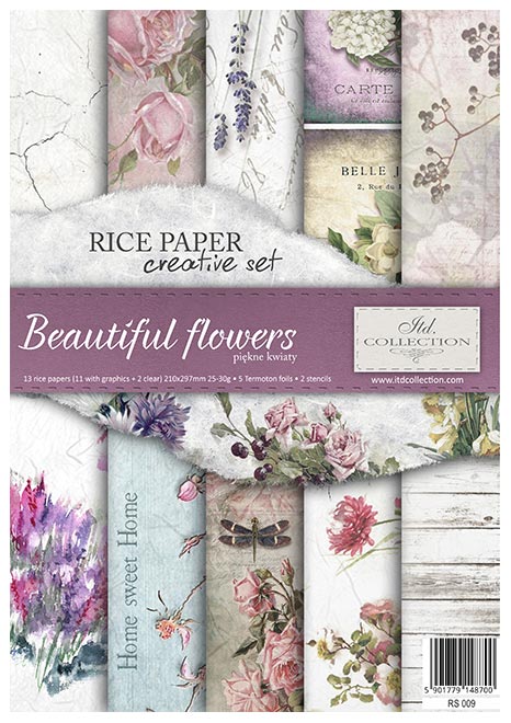 Оризова хартия за декупаж - Комплект красиви цветя - RS009