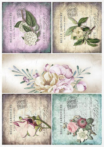 Оризова хартия за декупаж - Комплект красиви цветя - RS009