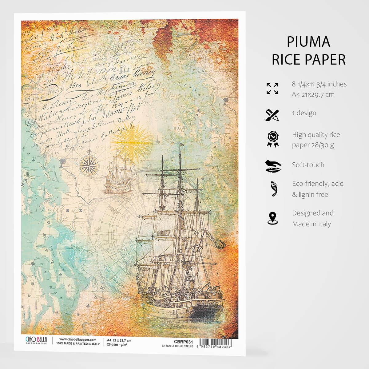 Piuma A4 Decoupage Paper - La Rotta Delle stelle - CBRP031