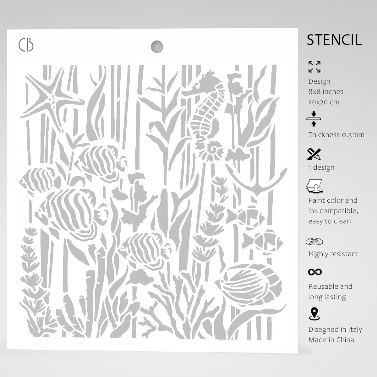 Ciao Bella MS8-001 - Stencil - Under The Ocean - 20.3 x 20.3cm