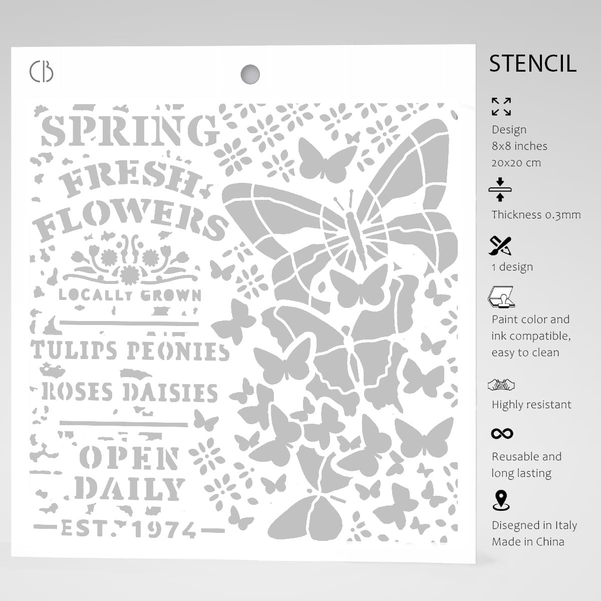 Ciao Bella MS8-001 - Stencil - Spring Fresh Flowers - 20.3 x 20.3cm
