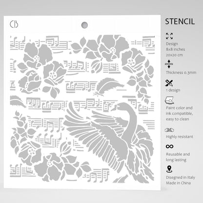Ciao Bella MS8-011 - Stencil - Black Swan - 20.3 x 20.3cm