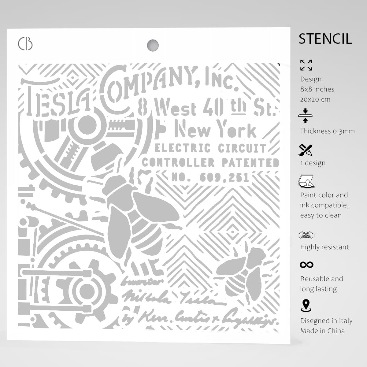 Ciao Bella MS8-015 - Stencil - Tesla Company - 20.3 x 20.3cm