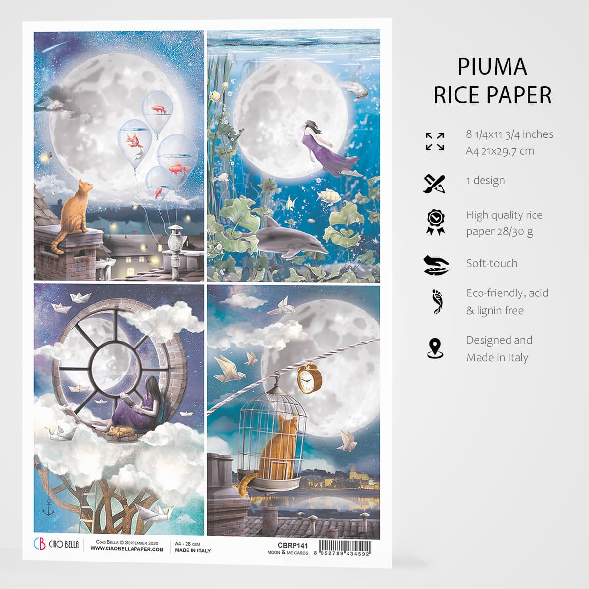 Piuma A4 декупажна хартия - Moon &amp; Me Cards - CBRP141