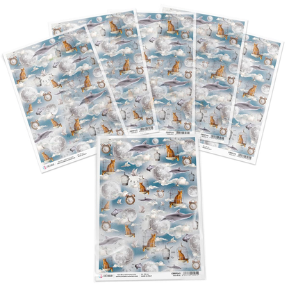 Piuma A4 Decoupage Paper - Moon & Me - CBRP143