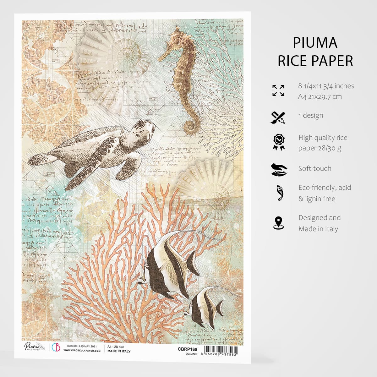 Декупажна хартия Piuma A4 - Oceanic - CBRP169