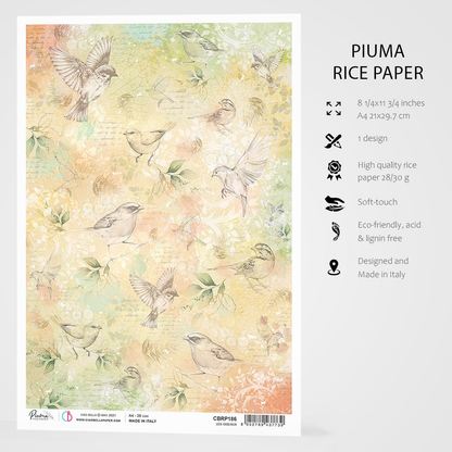 Декупажна хартия Piuma A4 - Les Oiseaux - CBRP186
