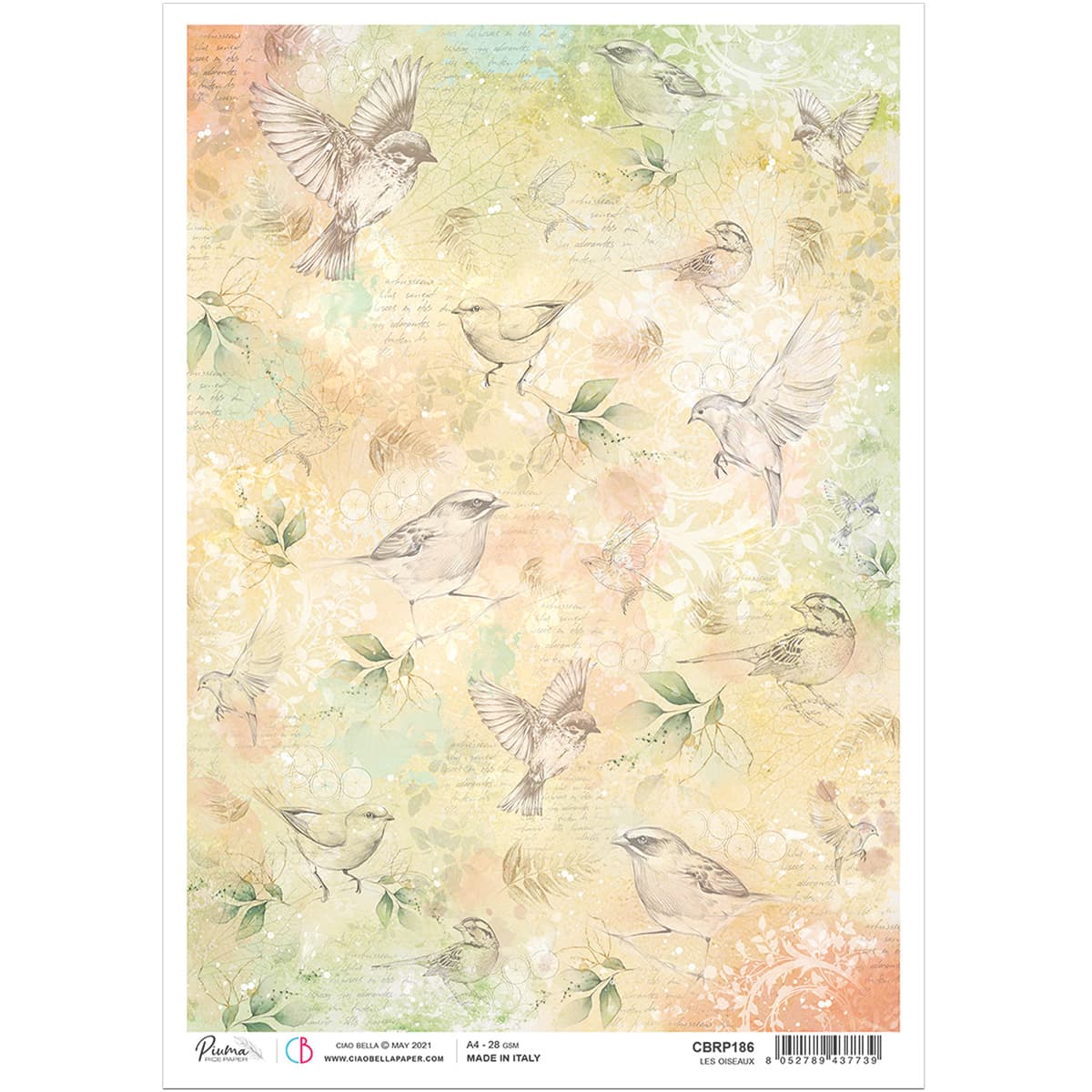 Декупажна хартия Piuma A4 - Les Oiseaux - CBRP186