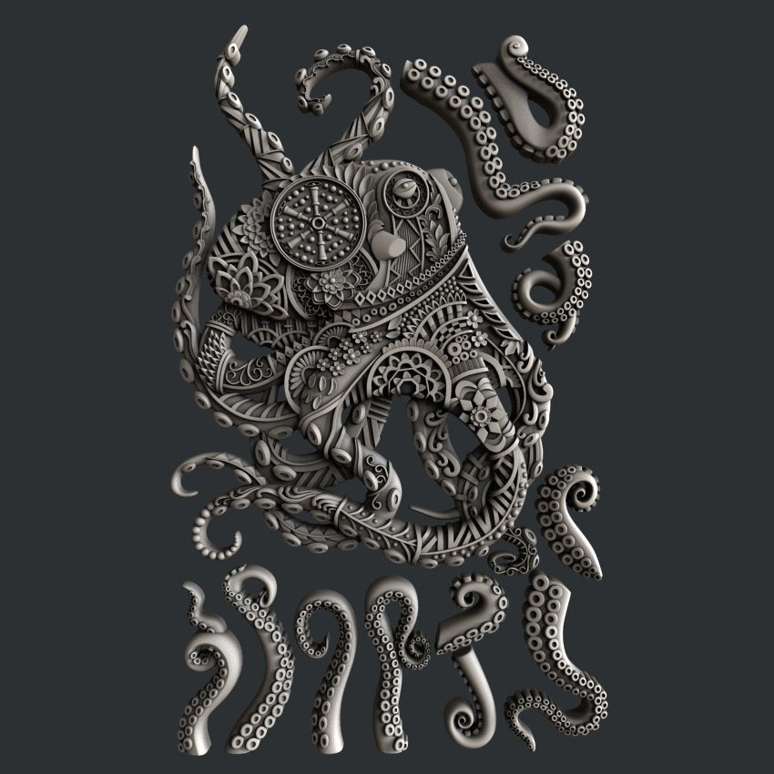 Zuri Ornate Octopus - 12,2cm x 19cm x 1cm - Размер на октопода: 12cm x 9cm 