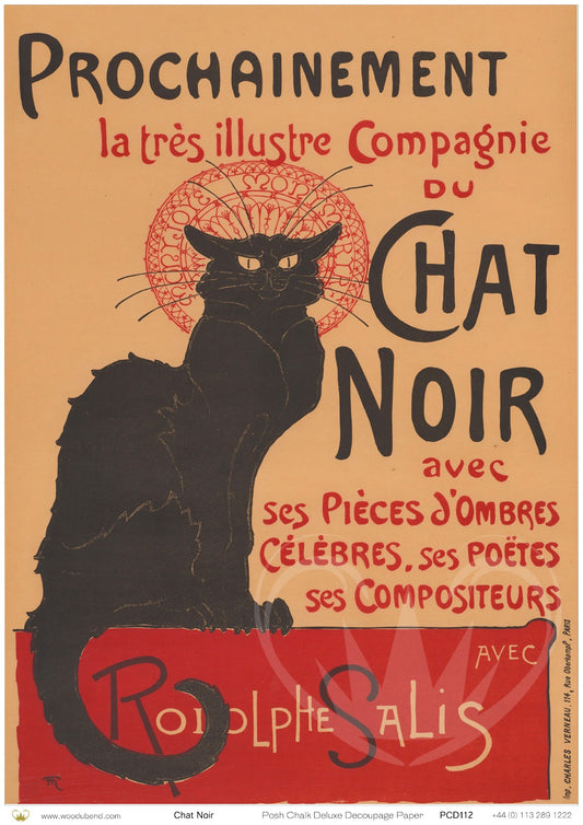 Posh Chalk Decoupage Paper - Chat Noir - A1 size (84cm x 60cm)