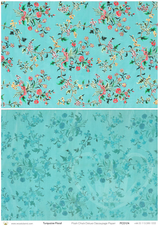 Posh Chalk Decoupage Paper - Turquoise Floral - A1 size (84cm x 60cm)
