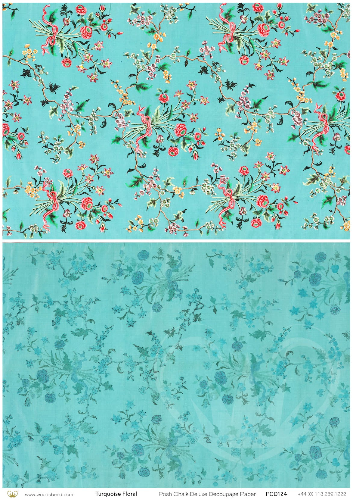 Posh Chalk Decoupage Paper - Turquoise Floral - A3 - 42cm x 30cm