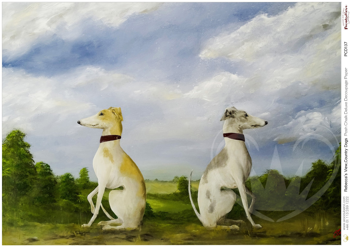 Художествена хартия за декупаж с тебешир - Rebecca's View Country Dogs - размер A1 (84cm x 60cm)