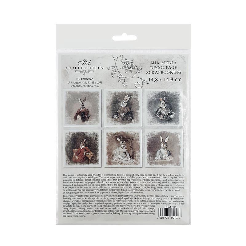 Decoupage Paper - Rice Paper - Set - 6 papers - 15cm x 15cm - 031