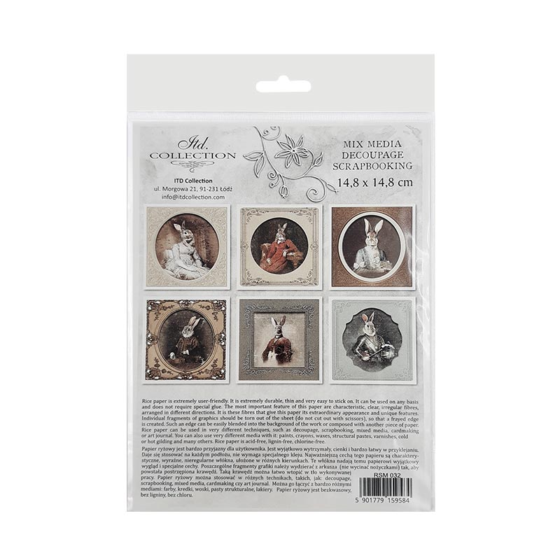 Decoupage Paper - Rice Paper - Set - 6 papers - 15cm x 15cm - 032