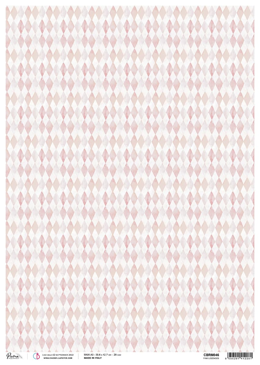 Piuma A3 Decoupage Paper - Pink Lozenges - CBRM046