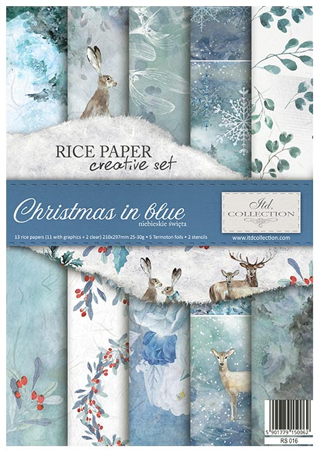 Оризова хартия за декупаж - Комплект Коледа в синьо - RS016
