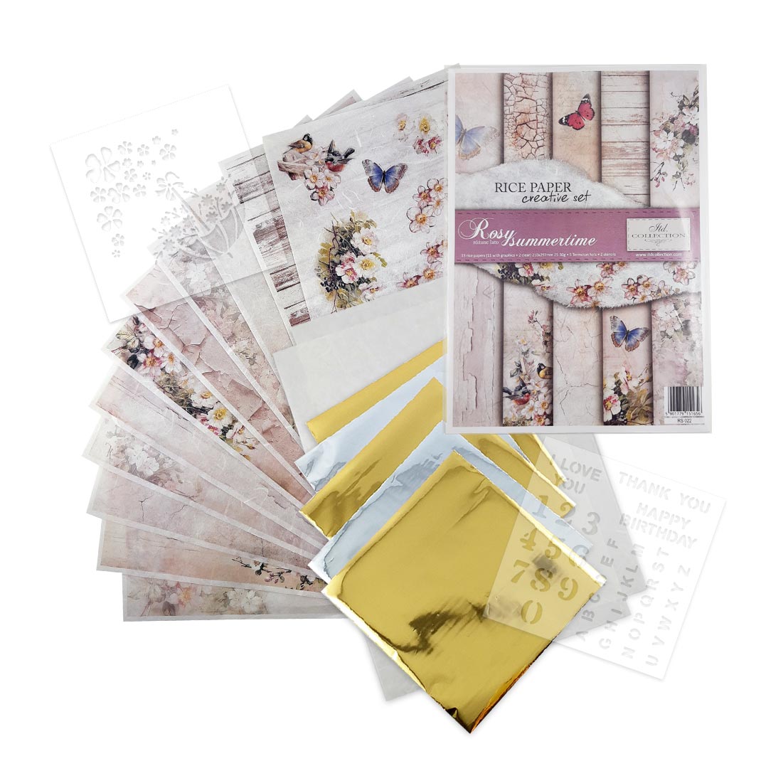 Decoupage Rice Paper - Rosy Summertime Creative Set - 20 pieces  - RS022