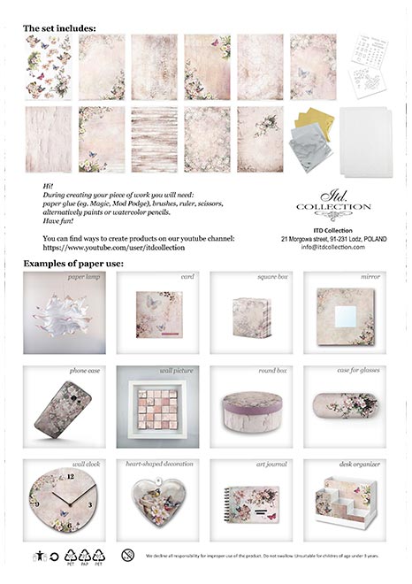 Decoupage Rice Paper - Rosy Summertime Creative Set - 20 pieces  - RS022