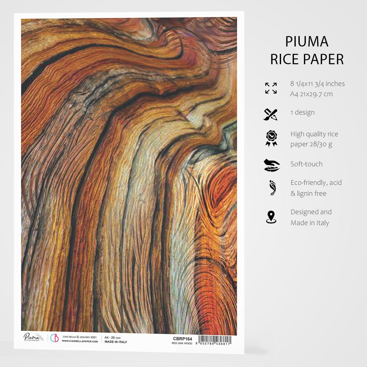 Piuma A4 Decoupage Paper - Red Oak Wood - CBRP164