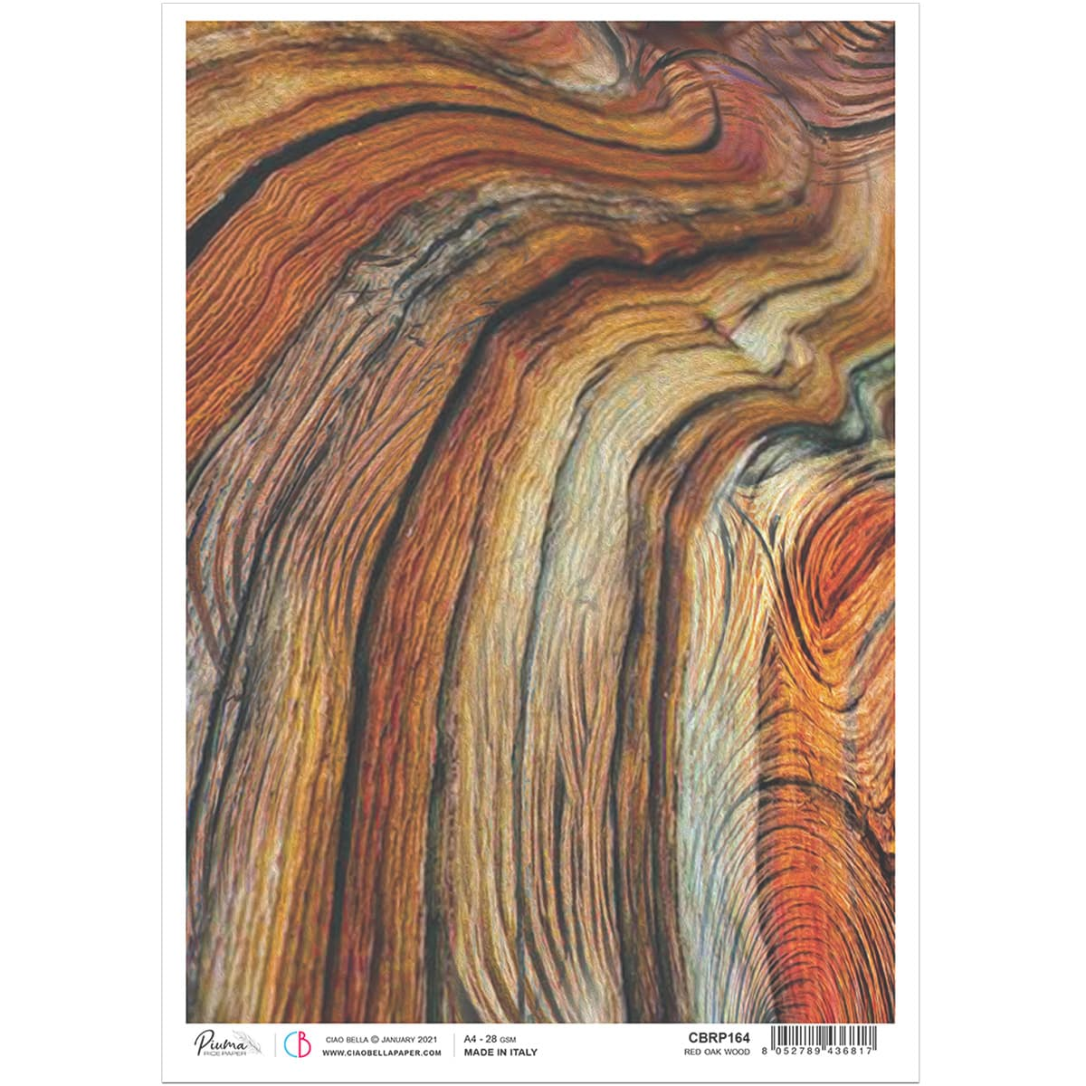 Piuma A4 Decoupage Paper - Red Oak Wood - CBRP164