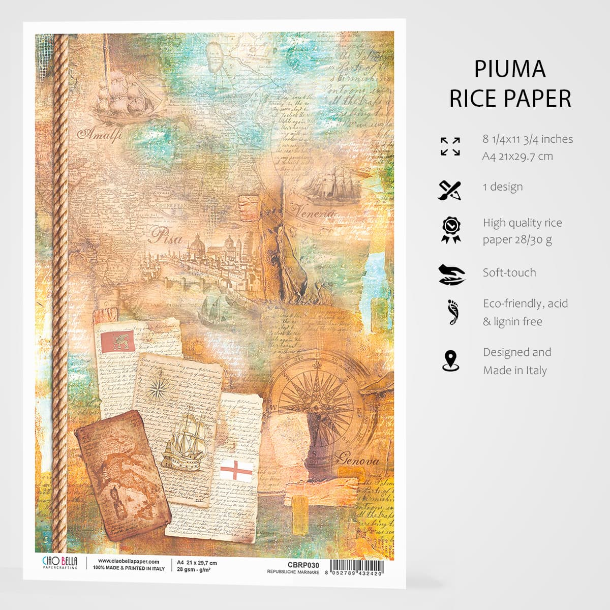 Piuma A4 Decoupage Paper - Repubbiche Marinare - CBRP030
