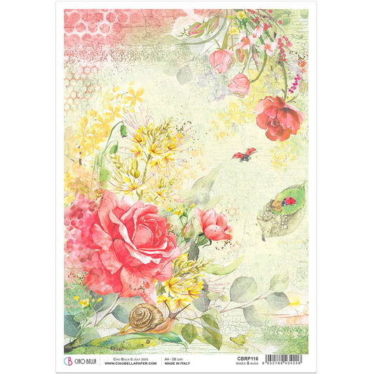 Piuma A4 Decoupage Paper - Roses - CBRP116